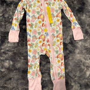 Kids One-Piece Bamboo Zipper Pajama - Pastel Pink Multi Mermaid Print